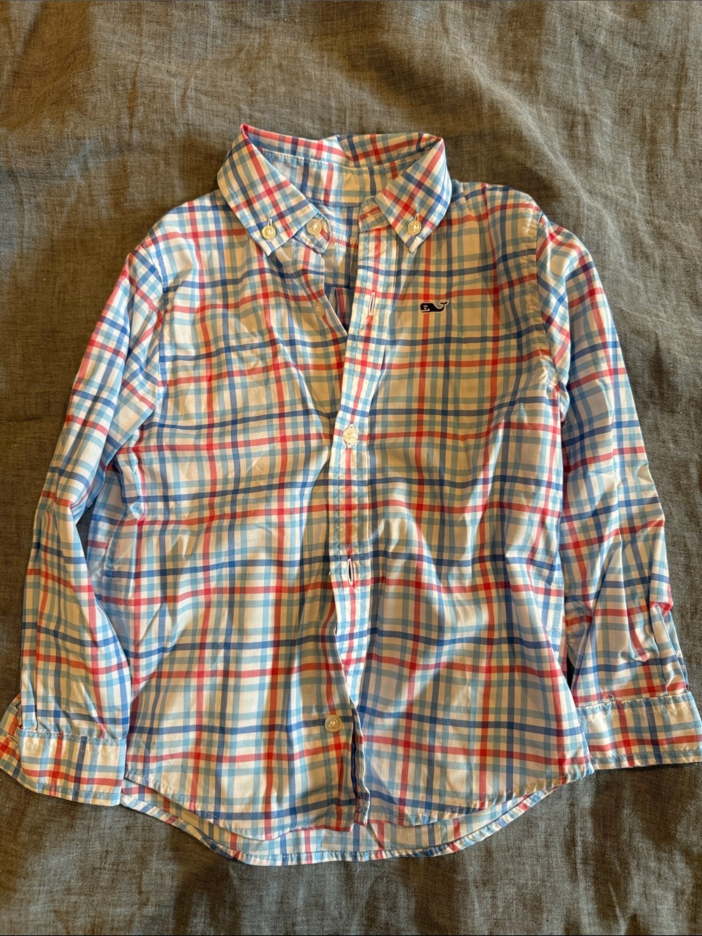 Vineyard Vines Boys Plaid Button-Down in Blue, Red & White